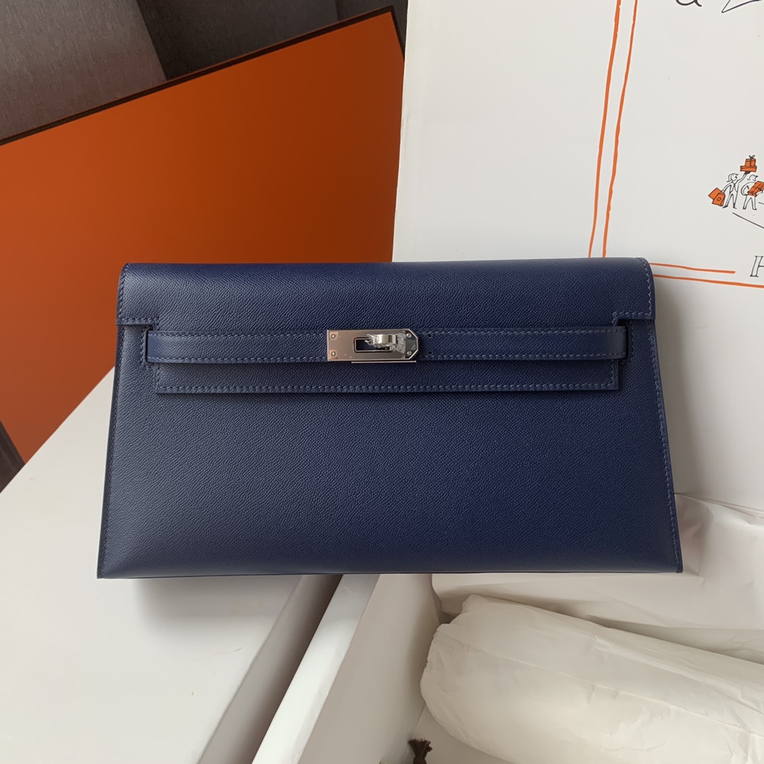 Hermes Kelly Elan Shoulder Bag in Blue Nuit Epsom Leather 